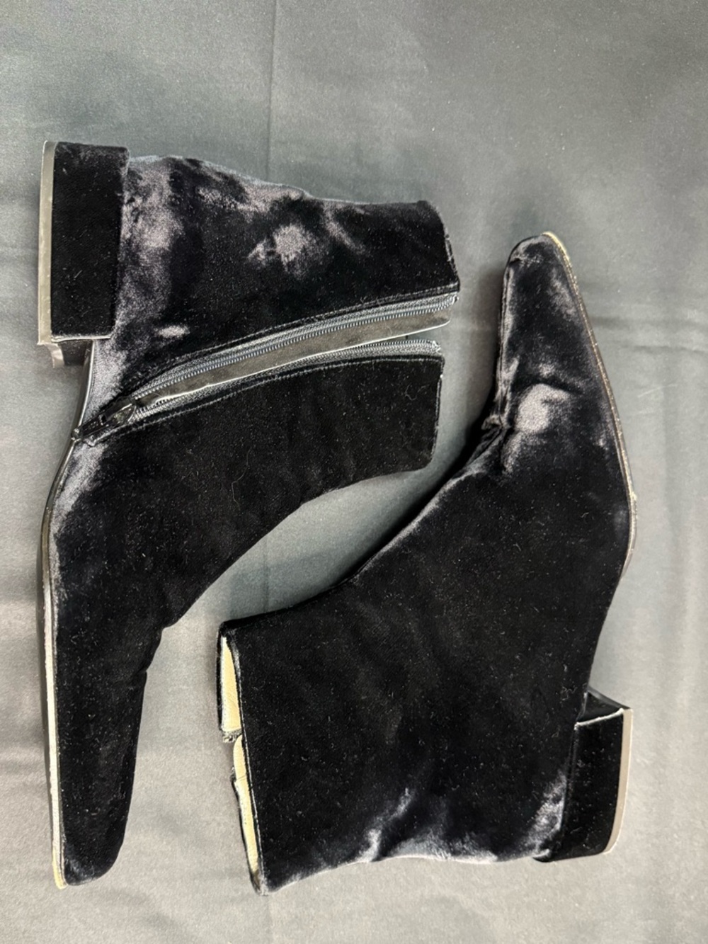 Prada Black Velvet Zip Ankle Boot Chelsea Pointy Toe Winter - Picture 5 of 9